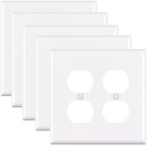 ELEGRP 2-Gang Duplex Receptacle Wall Plates, Mid-Size 4.88" H x 4.94" L Unbreakable Thermoplastic Faceplate Cover for Duplex Outlets, UL Listed (5 Pack, Glossy White)