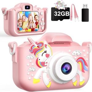 Macchina Fotografica Bambini, 48MP/1080P HD Mini Ricaricabile Fotocamera Digitale Bambina Videocamera Regalo per Ragazze Ragazzi 3-10 Anni,con 32GB Scheda e Lettore di Schede