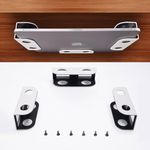 Under Desk Laptop Storage Mount ,Metal Under Desk Laptop Holder,for Devices Upto 1.5" Storage Bracket Hidden Docking Station for Laptop,MacBook,Mini,Keyboard,Router,with Anti-Scratch Silicone (white)