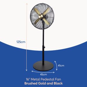 Russell Hobbs 16” Metal Pedestal Fan – Brushed Gold & Black, 3 Speeds, Oscillating