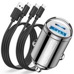 USB C Car Charger Adapter 90W, [PD45W&QC45W]Mini Car Phone Charger Cigarette Lighter USB Charger Socket 12V Car USB Charger 2 Port Fast Charge with 2x USB C Cable for Samsung S24 S23,iPhone 15 Pro Max