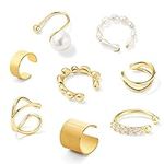 8 Pcs Cartilage Ear Cuff for Women, ALBOYI Pearl Gold Clip Earrings Non Pierced Ear Hoop Cuff Ear Wraps Earring Hoop Set Jewelry Best Gifts