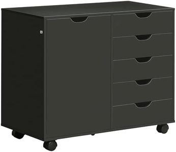 HOMCOM Lateral Filing Cabinet, 5-Drawers File Cabinet with Door and Adjustable Shelf, Mobile Office Storage Cabinet on Wheels, Printer Stand for Home Office, Black