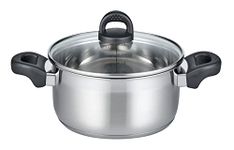 ELO Tourmaline Series 12121 Stewing Pan with GD 20 cm Induction Stainless Steel Satin Finish Non-Slip Plastic Handles with Litre Scale and Oil Dispensing System