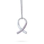 Bling Jewelry Strength and Hope Elegant Fine Pave Cubic Zirconia CZ Pink Ribbon Breast Cancer Survivor Pendant Necklace for Women .925 Sterling Silver