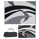 Reversible Mats Outdoor Patio / RV Camping Mat - Swirl (Black/White, 9-Feet x 12-Feet)