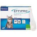 Virbac Effipro Spot-On Cat Flea Treatment - Vet Strength Flea and Tick Treatment for Cats 1kg+ - Pack of 4 Pipettes