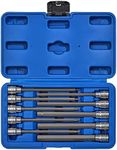 CASOMAN 10 Pieces 3/8 Inch Drive Long Hex Bit Socket Set, 1/16 Inch to 1/2 Inch, SAE, Extra Long Allen Hex Bit Socket Set, CR-V and S2 Steel