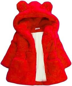 Yimoon Girls Winter Fleece Coats Kids Ear Hooded Faux Fur Jacket Toddler Thicken Warm Fuzzy Jacket Outwear(Red-4Y)