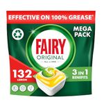 Fairy Original All In One 132 Dishwasher Tablets, Lemon, Effective Even On Dried-On Grease