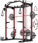 GarveeLife Power Cage, Multi-functional Power Racks for Home Gym with Cable Crossover System, 1600LBS Weight Capacity Fitness Reality Squat Rack for Strength Workout with More Training Attachment, Red