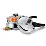 Milton Pro Cook Triply Stainless Steel 3.5 Litre ISI Certified Pressure Cooker with Outer & Glass Lid, Induction and Gas Friendly | Gasket Release System, 5 Year Warranty, Silver