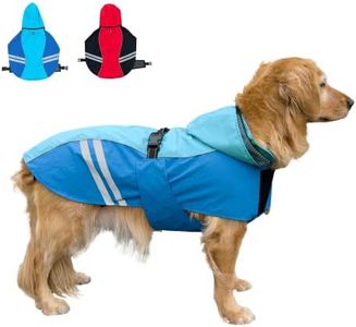 Cosibell Dog Raincoat for Medium Large Extra Large Dogs, Waterproof Rain Jacket with Reflective Strap, Lightweight Hoodies Full-Body Coverage Dry Clothes (2XL, Blue)