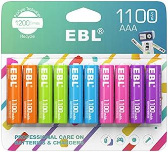 EBL Rechargeable AAA Batteries 1.2V NiMH Pre-Charged Triple A Battery 1100mAh New Retail Package - 10 Count