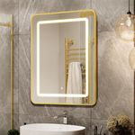 APRILSOUL 16X24 Inch Gold Bathroom Medicine Cabinet with Mirror, Recessed or Surface Lighted Medicine Cabinet with 3 Colors Temperature, Dimmable Light