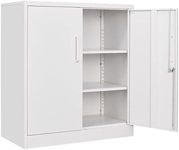 SISESOL Steel Storage Cabinet Office Cabinet with Shelves and 2 Doors,White Metal Storage Cabinet, Locking Small Metal Cabinet,Steel Counter Cabinet with Lock for Garage Home Office Pantry