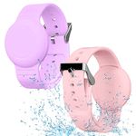 Waterproof Air Tag Bracelet for Kids(2 Pack), Soft Silicone Air Tag Hidden Wristband Kids, Lightweight GPS Tracker Compatible with Apple AirTag Watch Band for Kid 3 Years Old and Up(Pink & Purple)