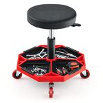 COSTWAY 150kg/330lbs Capacity Rolling Mechanic Stool, Height Adjustable Pneumatic Roller Creeper Stool with 360° Swivel Padded Seat and Tool Tray, Garage Workshop Seat Chair