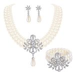 EleQueen Victorian Style Flower Bridal Earring Necklace Bracelet Set Simulated Pearl Crystal for Women Gift