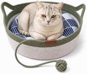 Instinct Basket for Cats - Handwoven Cotton Rope Enrichment Bed with Attached Toy Tail, Scratchable Interactive Pet Nest Features Flexible Walls to Fight Boredom & Protect Furniture (Green & Mat, L)