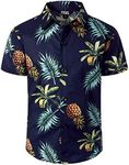 JOGAL Boys Funky Casual Short Sleeve Hawaiian Shirt Kids Floral Print Cotton Shirt NavyPineLeaf 11-12 Years