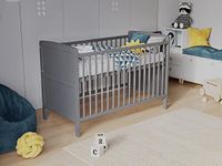 TIMON Convertible Wooden Baby Cot Bed 120x60cm with included Deluxe Aloe Vera Foam Mattress with Antibacterial Aloe Vera Cover (Grey)