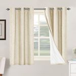 BellaHills 100% Blackout Linen Curtains for Bedroom Eyelet Blackout Curtains Faux Linen Curtains with White Liner Grommet Thermal Insulated Curtains, 2 Panels Set, 46 x 54 Inch, Bleached Sand