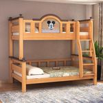 SONA ART & CRAFTS Solid Wood Bunk Bed Twin Over Bed with Ladder Wooden Bunk Beds Furniture for Bedroom Bed for Kids, Adults - Oak Wood (Mickey) (Assembly Included)