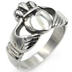 Beydodo Mens Biker Rings Stainless Steel, Mens Ring Personalised Crown and Heart Claddagh Ring Size P 1/2