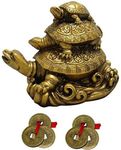 Ripe India® Feng Shui Three Tiered Tortoises for Longevity Showpiece with 2 Lucky Coin Set