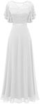 DRESSTELLS Long White Formal Dress Bridesmaid Homecoming Prom Party Dresses A-line Chiffon Wedding Dresses for Women V-Back Mother of The Bride Dress White L