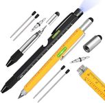 2Pcs Multi Tool Pen, Tirmrin Unique Gifts for Men, LED Light, Stylus, Ruler, Ballpoint Pen, Level, Bottle Opener, Screwdriver, Christmas, Valentines, Father's Day Cool Gadget for Him (Black-Yellow)