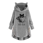 My Orders Placed My Account Sherpa Hoodies for Women Casual Hooded Fleece Sweatshirts Cute Cat Ear Pullover Sweater Soft Warm Winter Coats, B-Gray, XX-Large Plus