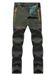 EKLENTSON Waterproof Snowboard Pants Men Fleece Lined Mountain Climbing Hiking Winter Pants Soft Shell with Zip Pocket Army Green