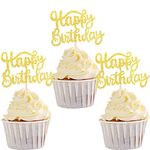 SYKYCTCY 36 Pack Happy Birthday Cupcake Toppers Glitter Celebrating Birthday Cupcake Picks Baby Shower Kids Birthday Anniversary Party Cake Decorations Supplies Gold