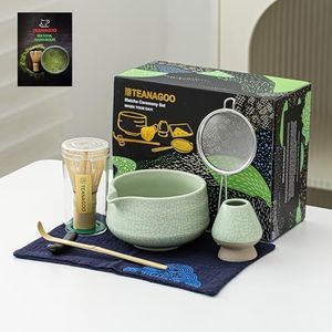 TEANAGOO Matcha Whisk Set Green,7 Pcs Matcha Set,Matcha Kit for Ceremony,Matcha Tea Set for Making Breakfast/Latte,Green Matcha Bowl(Chawan) whith Spout and Whisk,Gift for Matcha Lover
