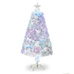 4ft Fibre Optic Christmas Tree, Artificial Christmas Tree with Color Changing Multicolor Fibre Optic and Star, White Xmas Tree Fiber Optic Christmas Tree Decorations for Indoor 1.2m