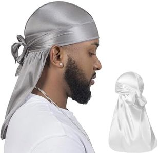 ForceWave 2 Pieces Silky Durag Pack for Men Women Waves, Premium Satin Deluxe Du-rag (White Grey)