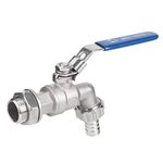 Faucet Ball Valve, Stainless Steel Ball Valve, Hose 1/2 Inch Faucet Tap, Weldless Bulkhead TNP 13mm Barb, with Blue Locking Handles, for Water Oil and Gas