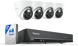 Reolink 4K+ PoE CCTV Security Camera System with Spotlights, 4X 12MP IP Cameras with Person/Vehicle Detection, 8CH NVR with 2TB HDD for 24/7 Continuous Recording, 2-Way Audio, RLK8-1200D4-A