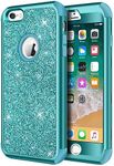 Hython Compatible with iPhone 6/6s Case, Heavy Duty Full-Body Defender Protective Case Bling Glitter Sparkle Hard Shell Hybrid Shockproof Rubber Bumper Cover for iPhone 6 and 6s 4.7-Inch, Teal