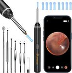 VITCOCO Ear Wax Removal, 1926P FHD Wireless Otoscope Earwax Removal Tool, WiFi Ear Endoscope with LED Lights, 3mm Mini Visual Ear Inspection Camera Silicone Ear Pick for Adults Kids Pets (Light Black)