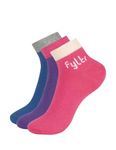 FYLTR Women's Cotton Blend Ankle Length Socks Solid Color | Pack Of 3 | Anti-Microbial | Anti-Odor (Groovy Grape-Raspberry Rave-Aqua Bliss), Pink,Purple,Blue