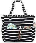 Large Beach Tote Bag with Zipper Pockets Waterproof Sandproof Pool Bags Gym Bag with Wet Compartment Travel Carry On Women, Black Stripes