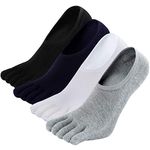 Slip Resistant Cotton Low Cut Five Finger Running Toe Socks with Silicone Gel for Men 4 pairs, 3.low Cut-mix Color-4 Pairs, UK Meninchess shoes 6-10