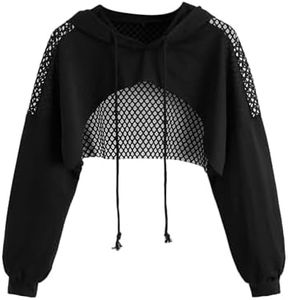 SweatyRocks Women's Casual Solid Cut Out Front Long Sleeve Pullover Crop Top Sweatshirt Solid Black 4XL