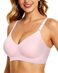 HORISUN Wireless Push Up Full Coverage Bra for Women Seamless Bras with Soft Support Comfort T Shirt Bralette (Pink,L)