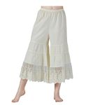 BEAUTELICATE Pettipants Pantaloons Women Culottes Slip 100% Cotton Half Slip Underskirt Petticoat Loose Cropped Pyjama Bottoms with Lace Embroidery Beige XXL