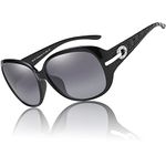 DUCO Women's Shades Classic Oversized Polarised Sunglasses 100% UV Protection 6214 Black Frame Gray Lens