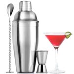 Large 24 oz Stainless Steel Cocktail Shaker Set - Mixed Drink Shaker - Martini Shaker Set with Built in Strainer, Double Sided Jigger & Combo Muddler Mixing Spoon - Pro Margarita Shaker - by Zulay